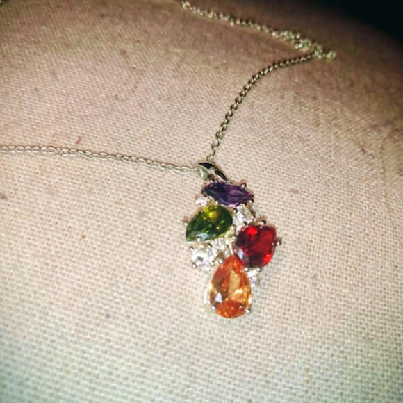 NVC marked silver tone multi color stones pendant chain necklace. - Picture 2 of 4